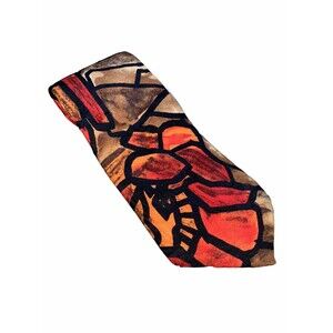 Legacy by Belle Mens Tie Colorful Brown orange 4”w 58”L 100% Silk